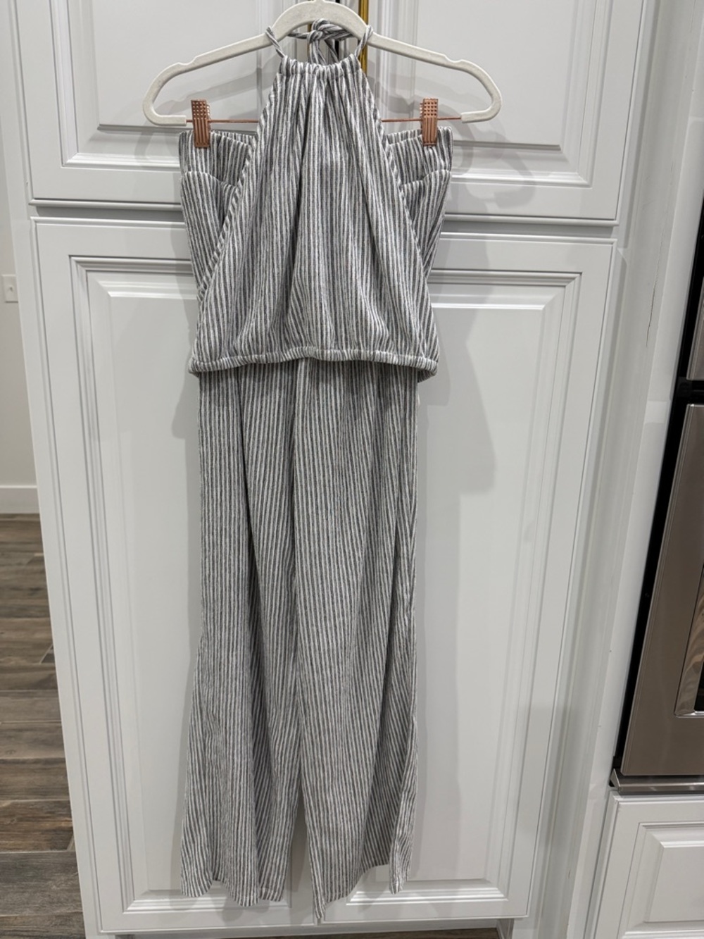 Double Zero Gray and White Striped Halter pant set